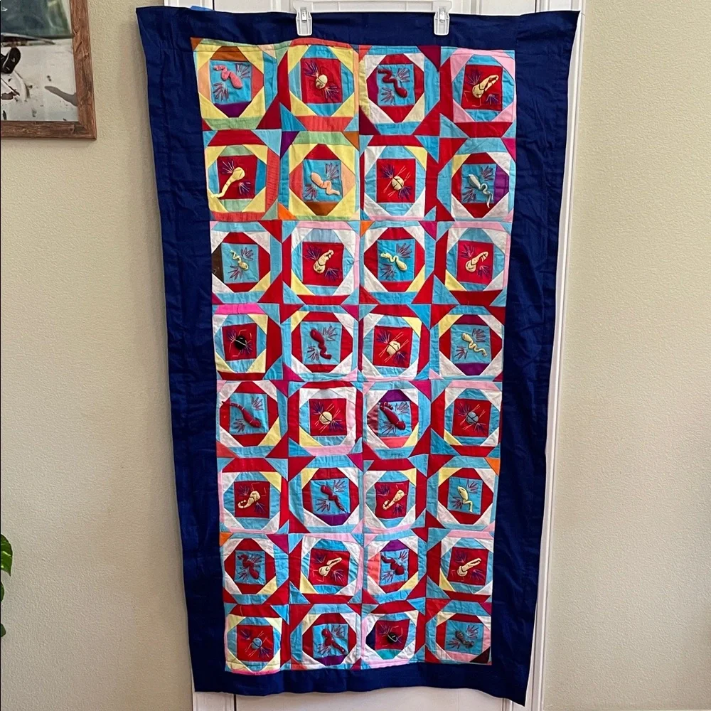 Colorful Patchwork Tapestry with Dragon and Panda Embroidered Design
